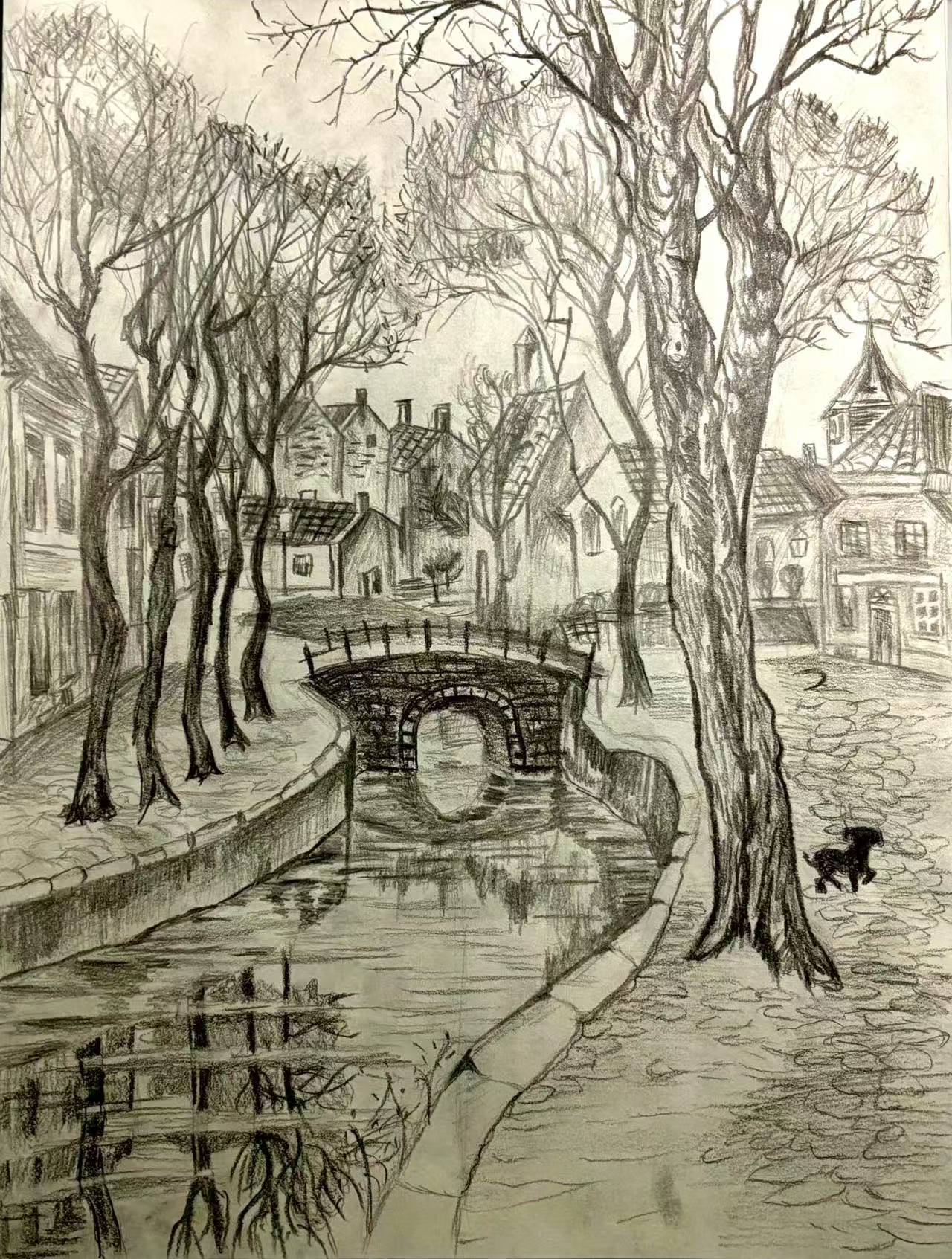 Canal Village — graphite