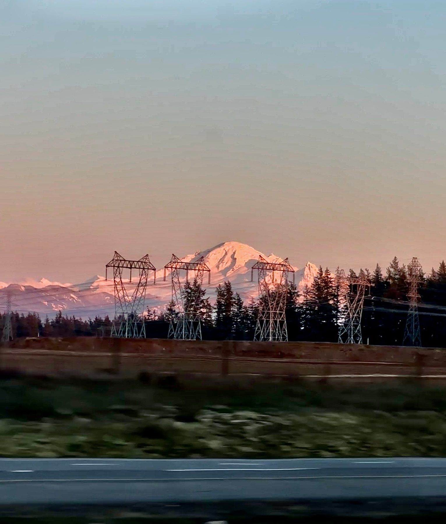 Mount Baker alpenglow from the highway