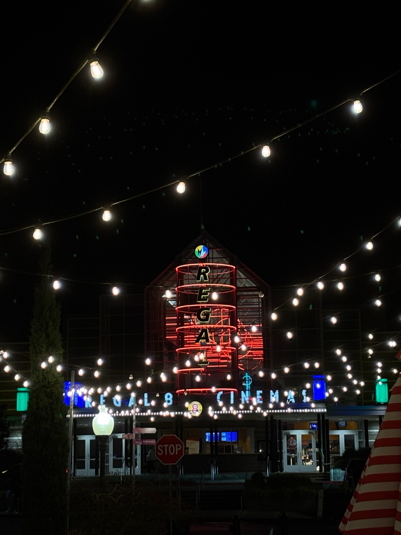 Cinema lights on a winter night