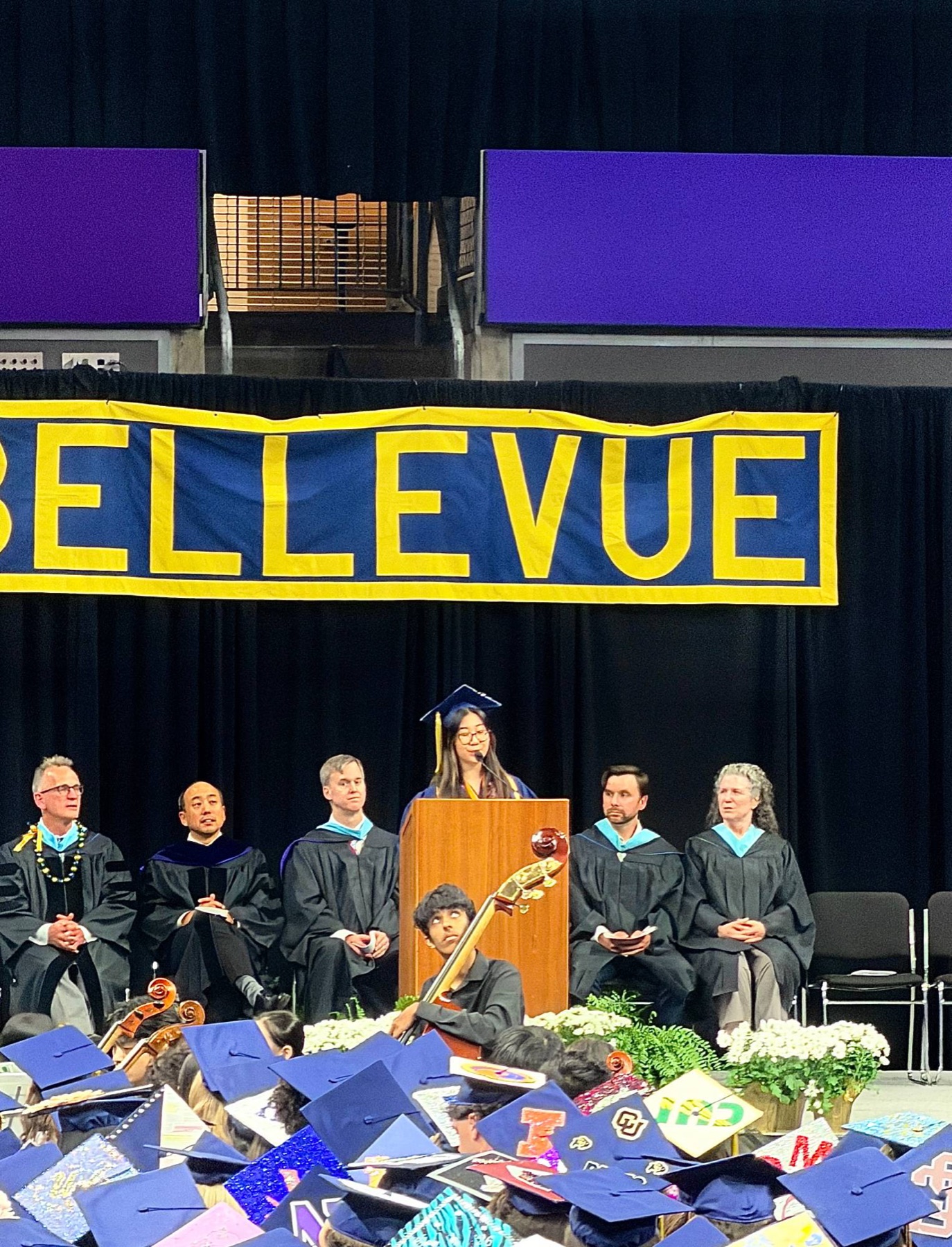 Student speaker at the podium — Bellevue High graduation
